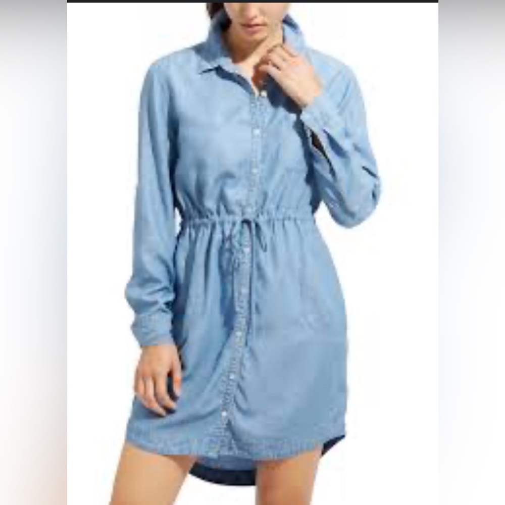 Athleta Candid Shirt Dress Blue Denim Button Chambray, Size Extra Small**